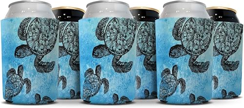 WIRESTER Fundas enfriadoras de latas para bebidas de soda y cerveza, paquete de 6 – tortuga marina del océano