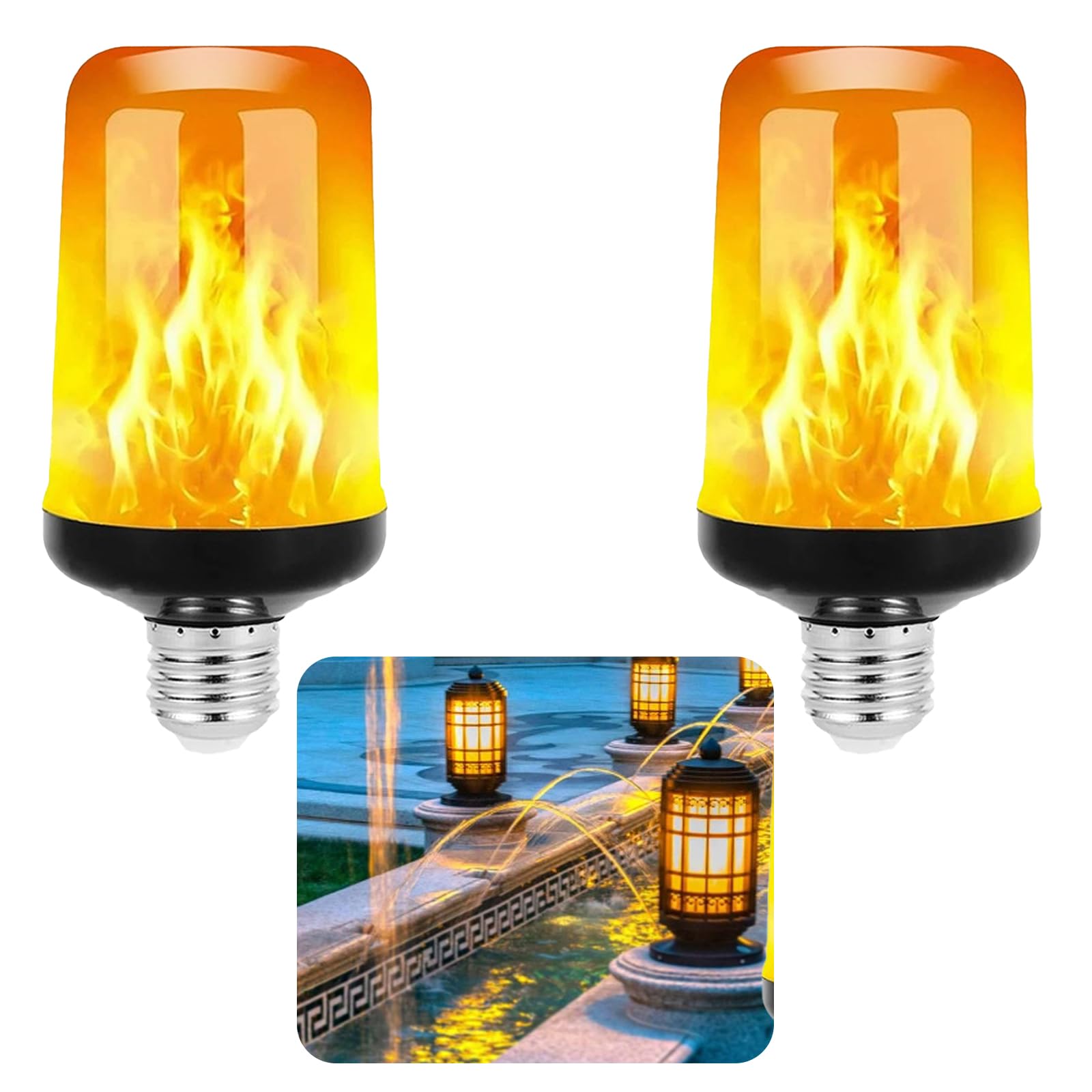 YWNYT 2pcs LED Flame Light Bulb, 5W E27 Flame Effect Light Bulb, 4 Lighting Modes LED Outdoor Light Flame Bulb Party Bulb Lights for Christmas Party Dancing Garden Decorative Lighting