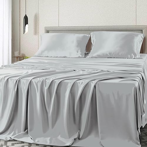 Miniatura 1 de Juego de sábanas de bambú, 4 piezas, 400 hilos, 100% bambú, transpirable, suave y sedoso, tejido de satén para colchón de hasta 15.7in de