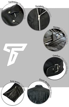Texpeed Motorcycle Leather Armoured Brando Tassel Jacket [AAA] | Black: M
