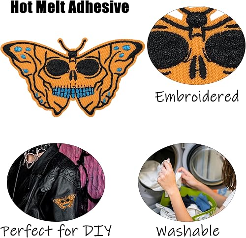 Miniatura 6 de Parche para planchar, parche de calavera de mariposa, insignia bordada punk, parche de reparación para planchar o coser, accesorios de bricolaje