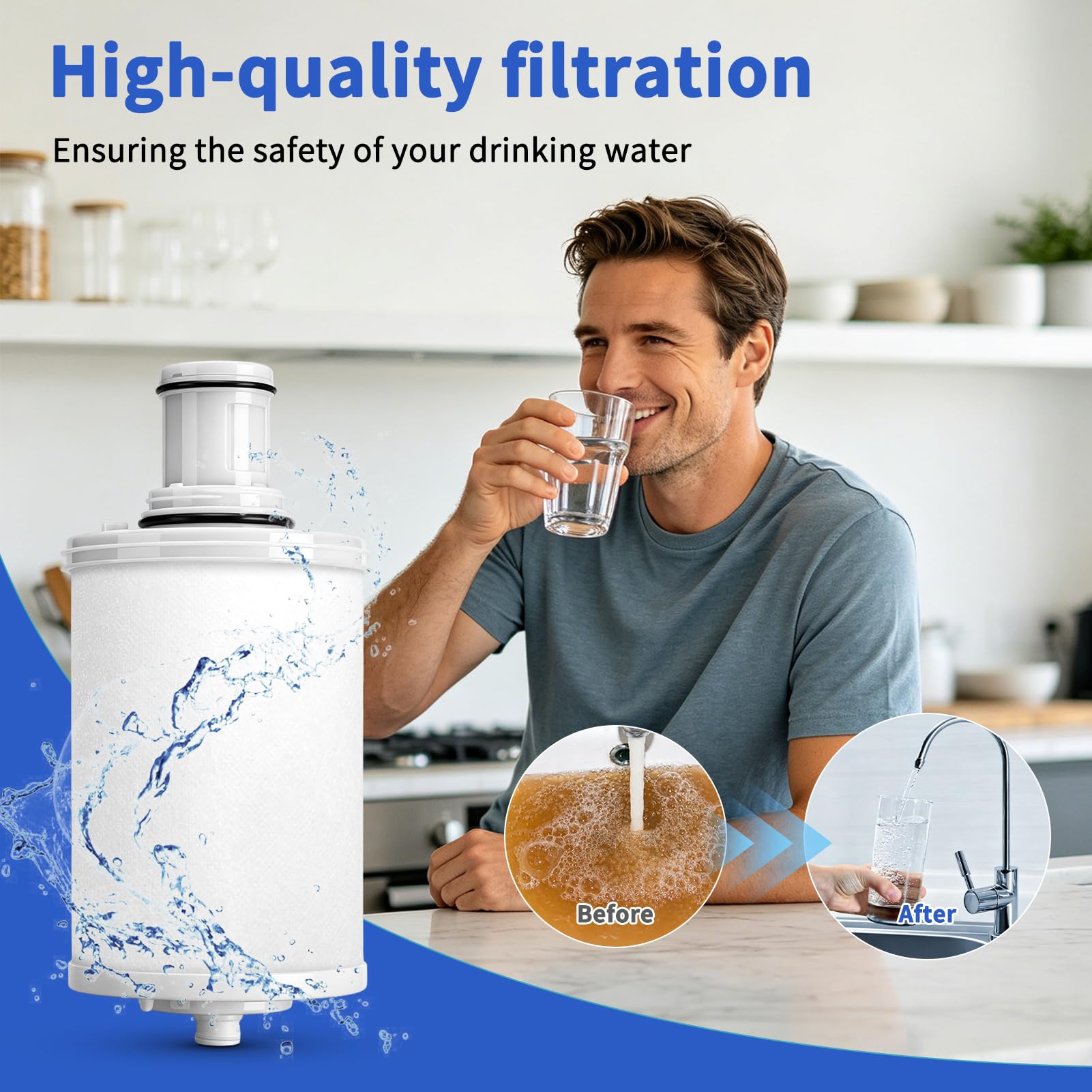 Cartuccia filtro dell'acqua, cartucce di ricambio compatibili con eSpring System 100186, filtrazione a carbone attivo, filtrazione 0,2 μm
