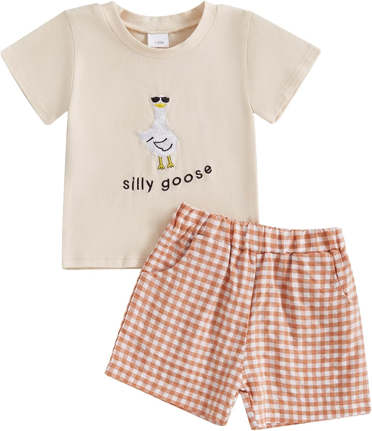 Toddler Baby Boy Girl Goose Clothes Silly Goose Short Sleeve T-Shirt and Plaid Shorts Set 2Pcs Summer Outfits