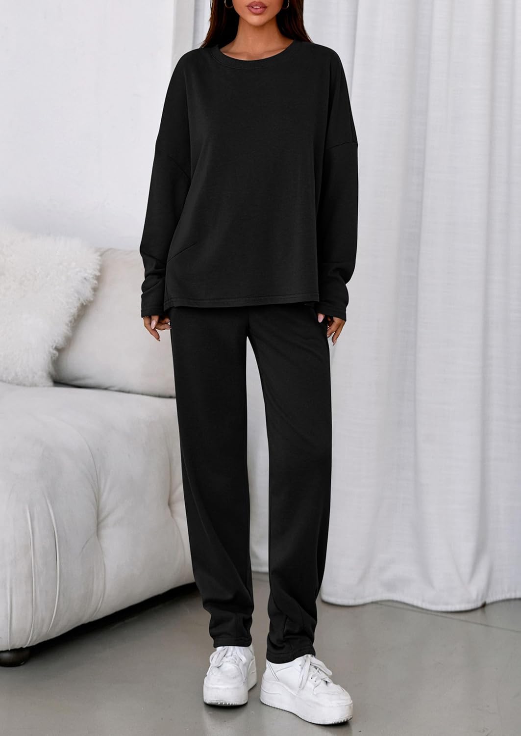 PRETTYGARDEN Womens 2 Piece Matching Lounge Sets 2025 Fall Long Sleeve Boatneck Sweatsuit Drawstring Sweatpants Pockets - Image 6