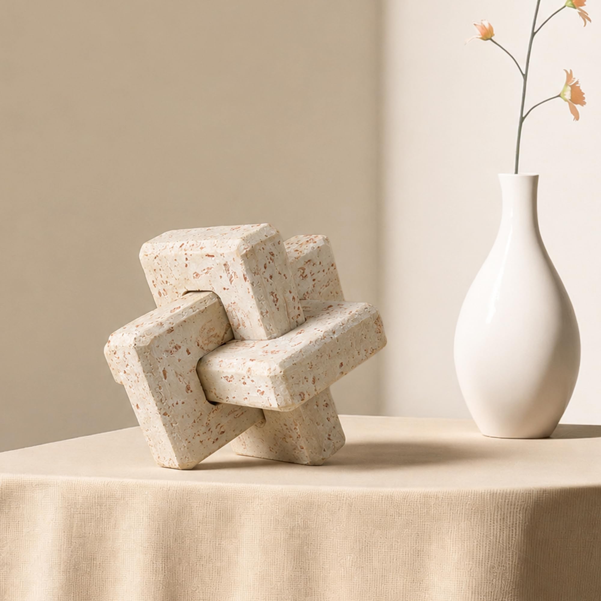 FlidRunest 3 Link Knot Sculpture Statues Resin Travertine Home Decor Modern Style Boho Figurine Hand Carved Coffee Table Decorative Ornaments Objects for Living Room, Desktop, Bookshelf, Entryway