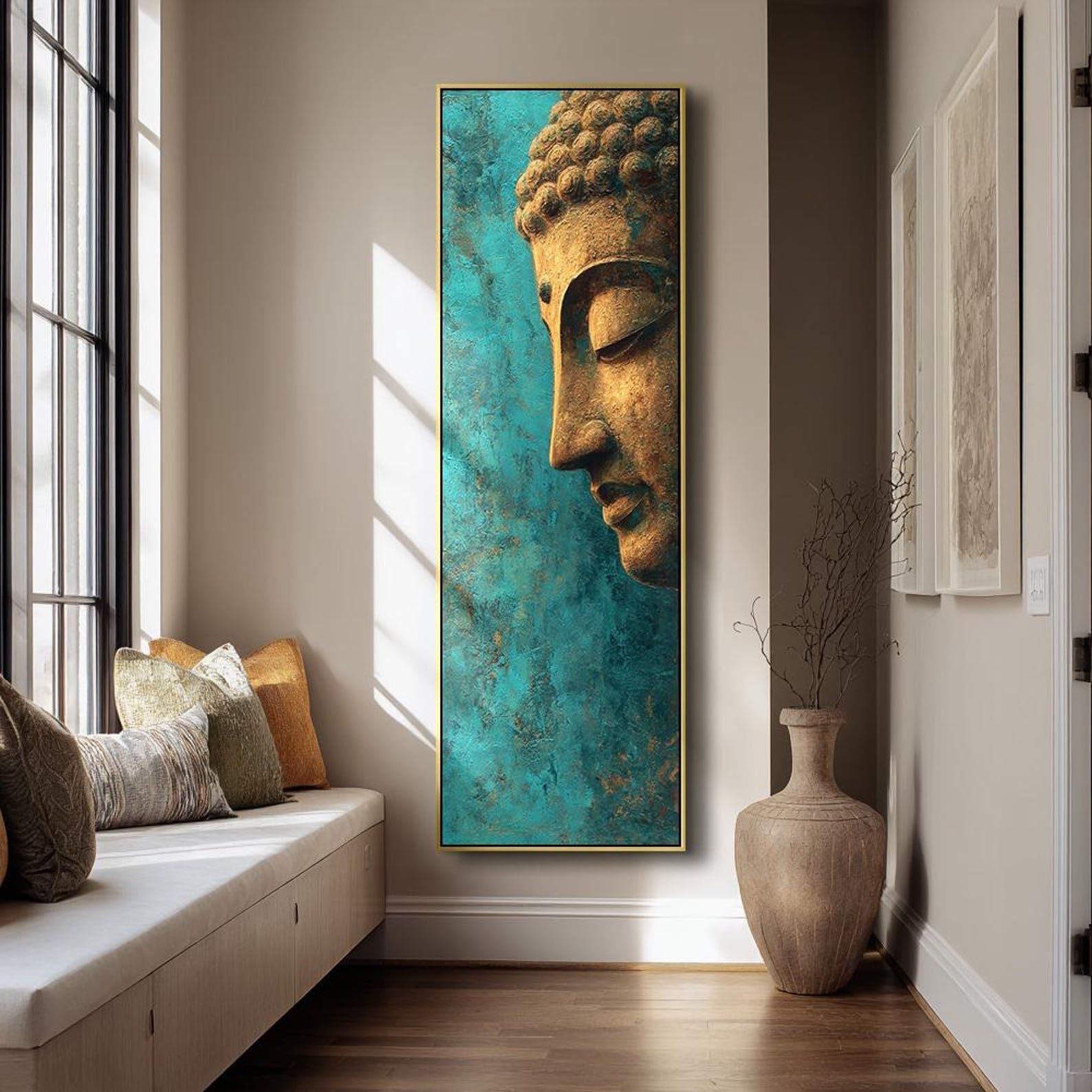 XINBAO Dark Buddha Canvas Print, Vertical Zen Decor, Spiritual Buddha Portrait, Painting Canvas, Buddha Canvas Wall Art Canvas(65x195cm/Frameless)