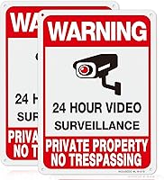 WOUSEDO 2-Pack No Trespassing Signs Outdoor - Rust-Free Aluminum 10x7 Video Surveillance Security Signs, UV Protected Waterproof for Home Business