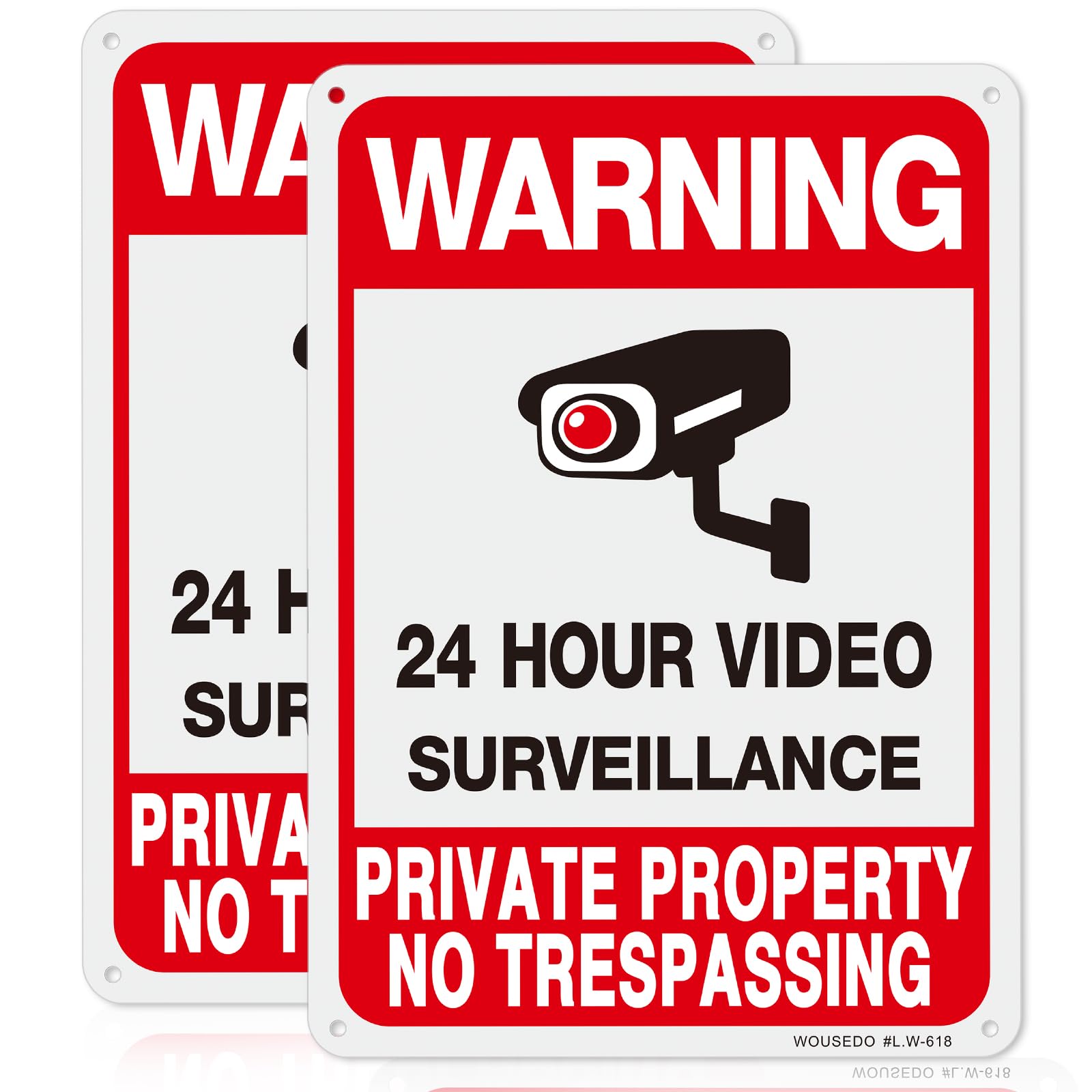 WOUSEDO 2-Pack Private Property No Trespassing Sign,Video Surveillance Signs Outdoor,Rust Free Aluminum 10 x7 Inches Security Camera Sign for Home,