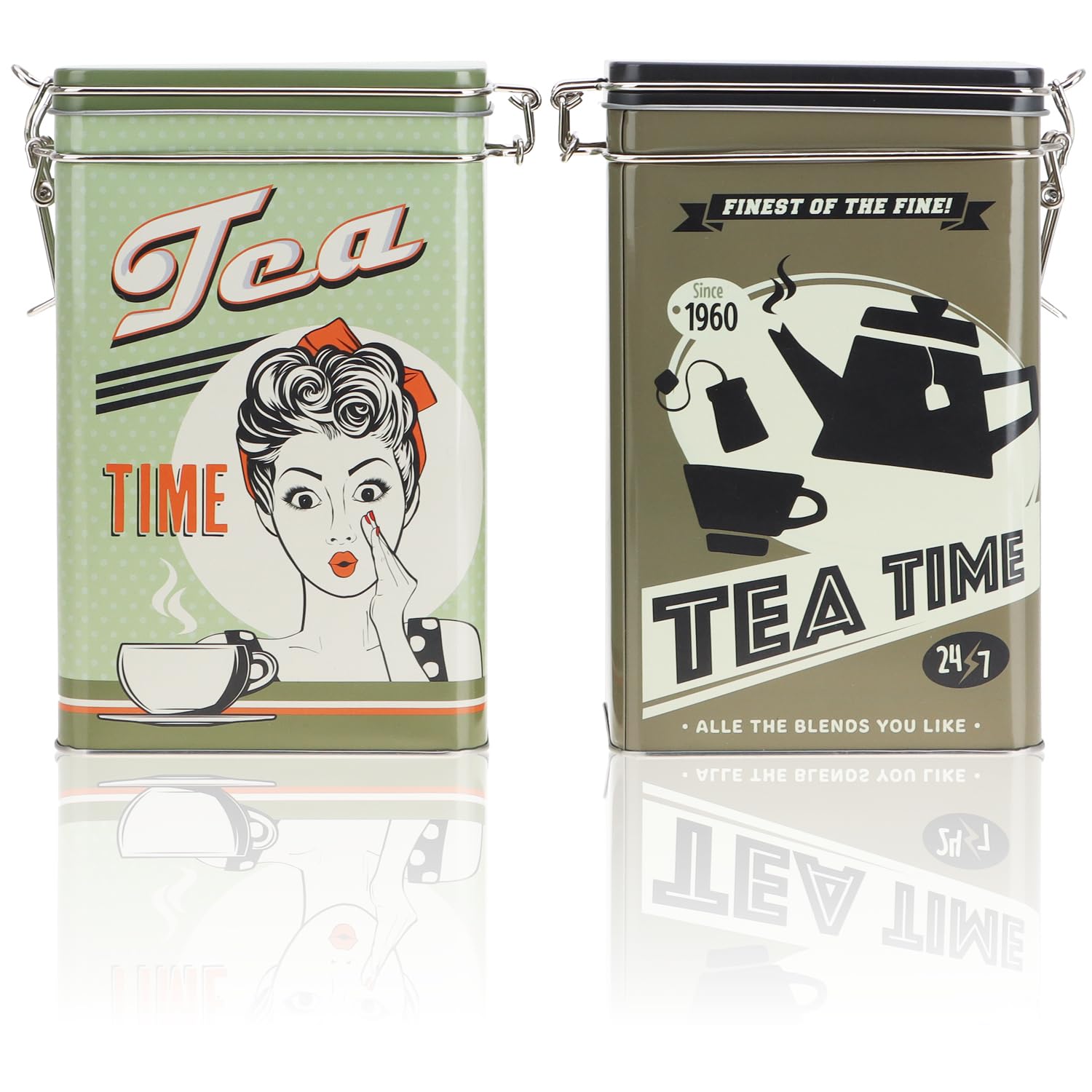 com-four® 2x metal storage tin - tea tin with lockable lid - metal container in retro design for food - storage box [selection varies]