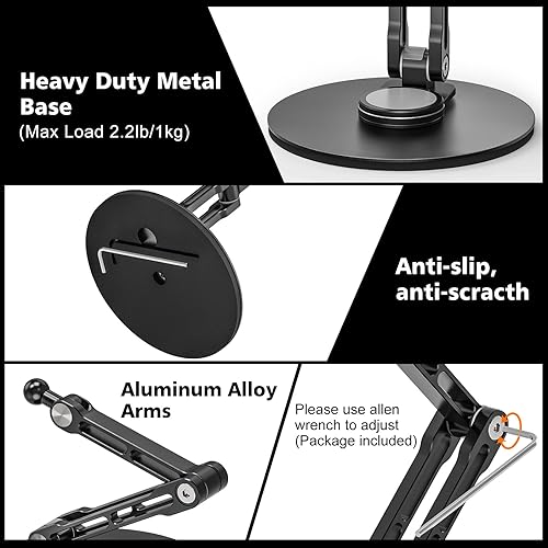 Miniatura 5 de Soporte para iPad, soporte de escritorio para tableta, oficina, cocina, dormitorio, base giratoria de 360, ajustable, plegable, soporte de