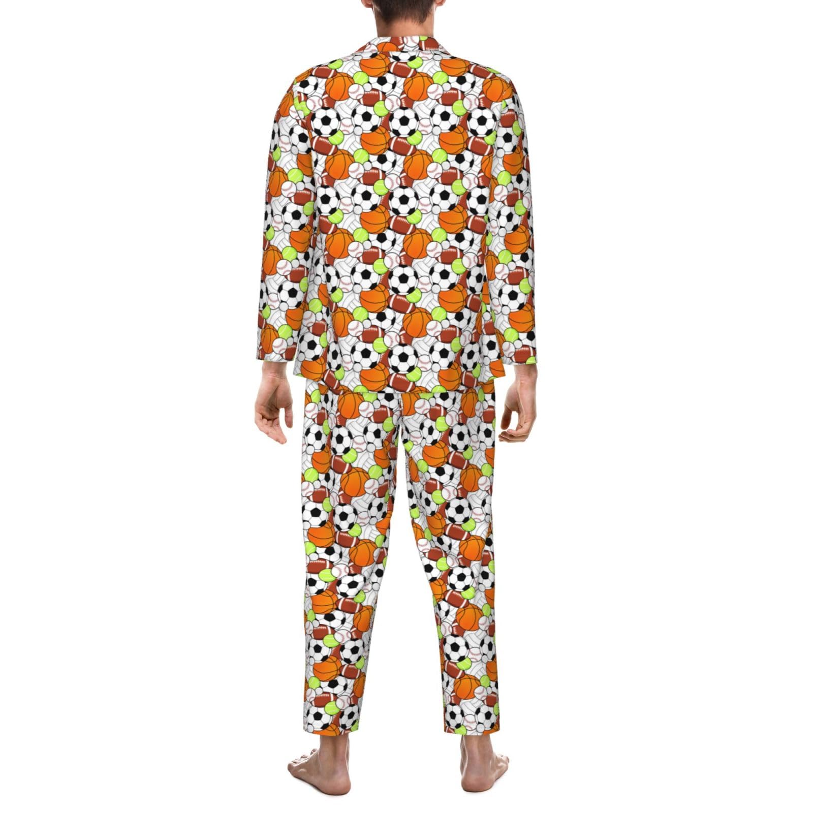 Conjunto de pijama de manga larga para hombre con estampado de pelota deportiva, ropa de dormir de dos piezas
