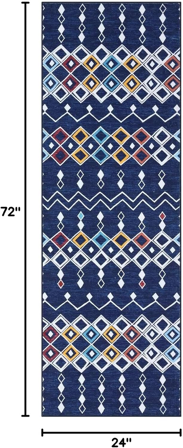 GAOMON Runner Rug 2x6 Geometric Rug Runner Washable Rug Vintage Entryway Runners Non-Slip Soft Long Rug Runner Indoor Hallway Kitchen Runners for Living Room Bedroom Accent Rug Blue