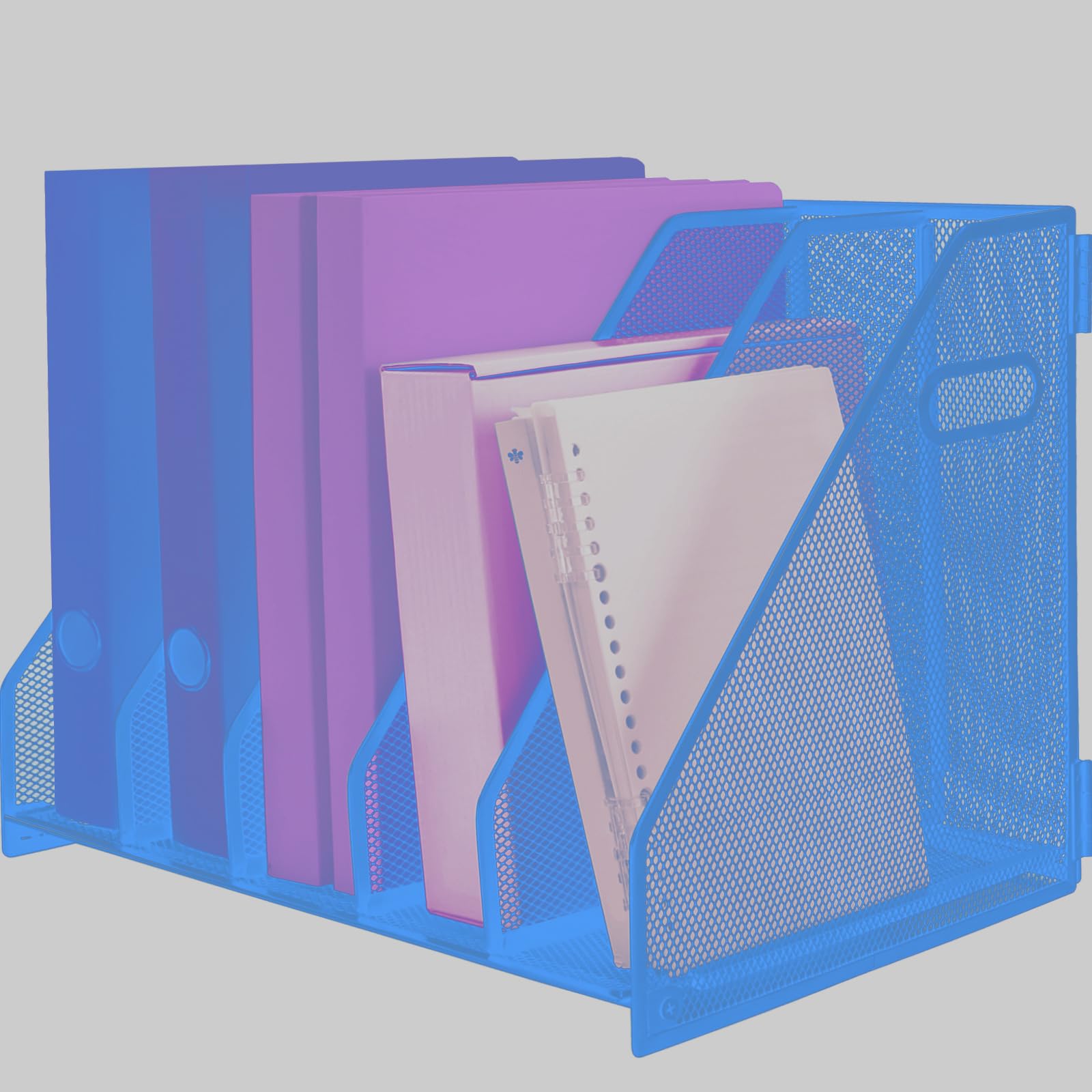 ideallife Desk Organizers, Metal Magazine File Holder with 5 Vertical Compartments Rack Binder File Organizer for Office Supplies, Home Workspace - Blue โ image 1