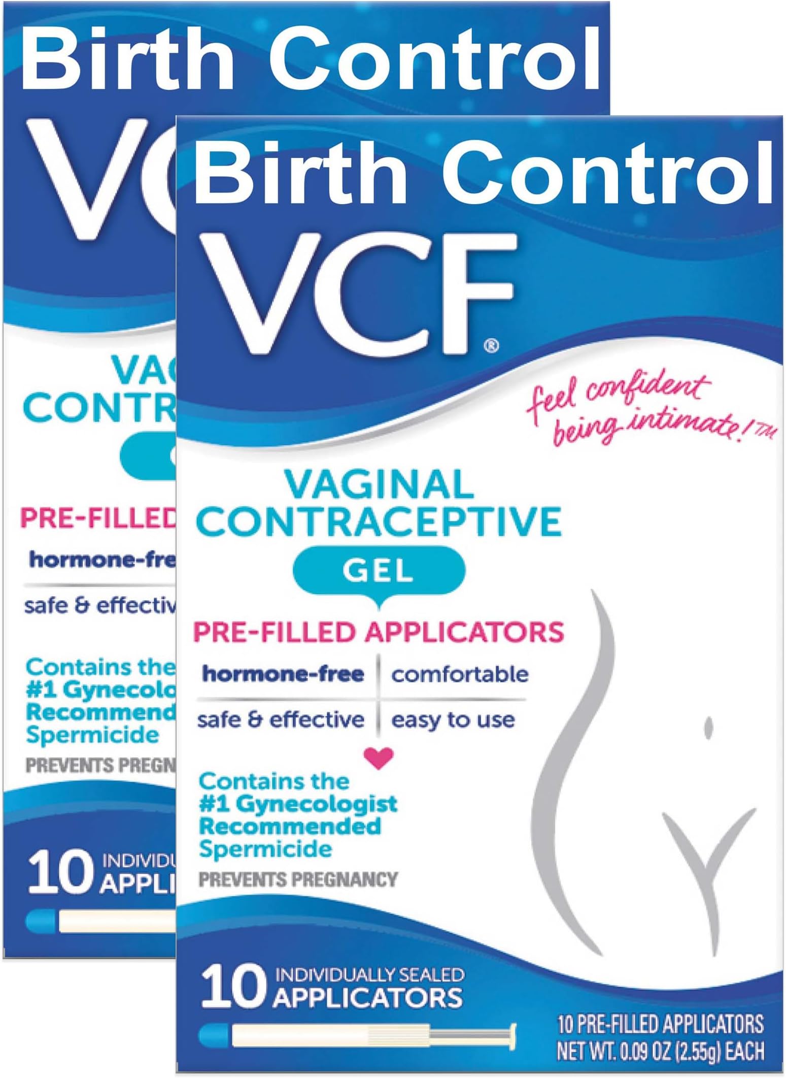 Vaginal Contraceptive Gel Prefilled Applicators with Spermicide, 2 Boxes of 10 Prevents Pregnancy, Nonoxynol-9 Kills Sperm on Contact, Hormone-Free, Easy to Use, VCF Works Instantly. 20 Total