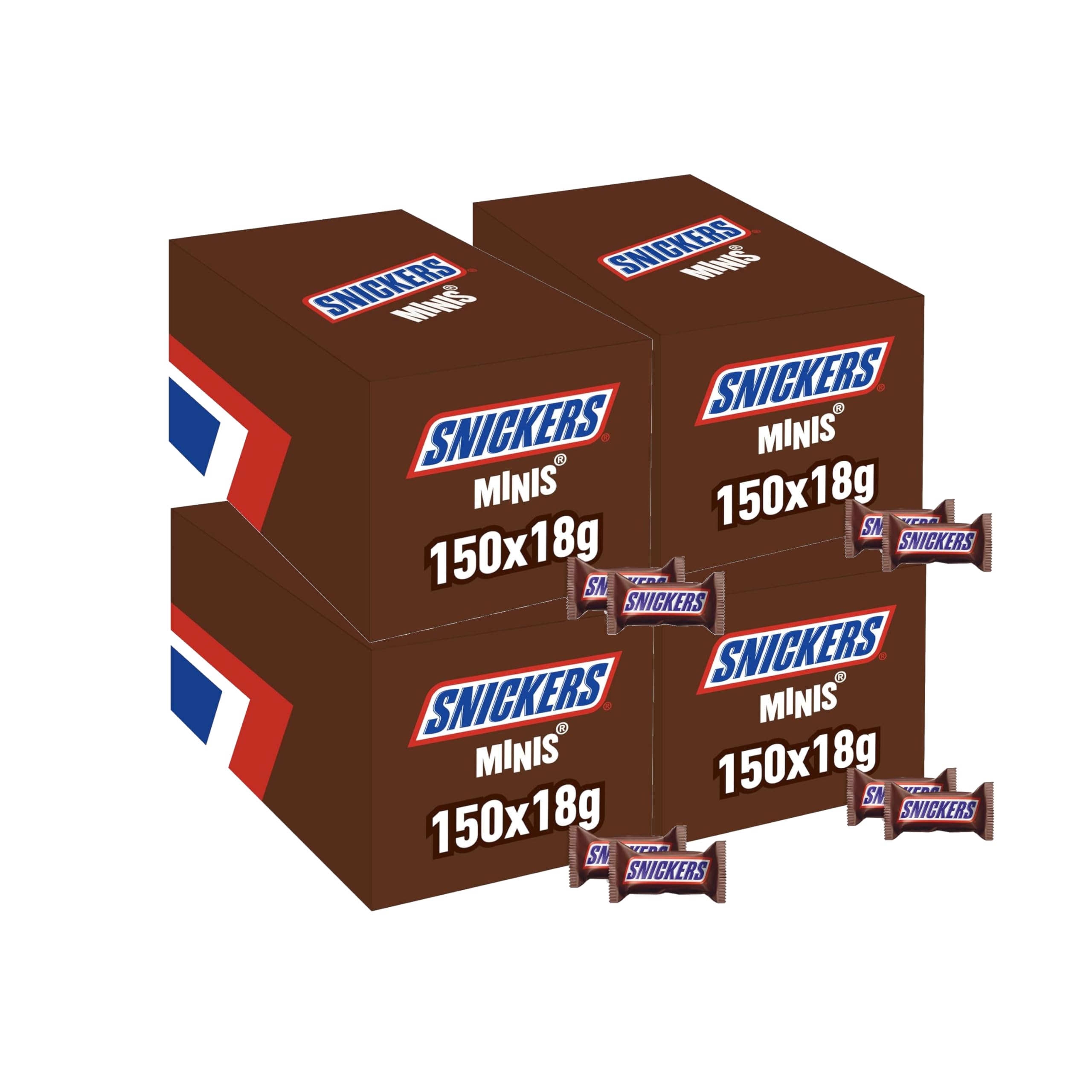 Snickers, Caramel & Peanuts, Bulk Chocolate Box, Vollmilchschokolade Minipackung, 4 x 150x 18g