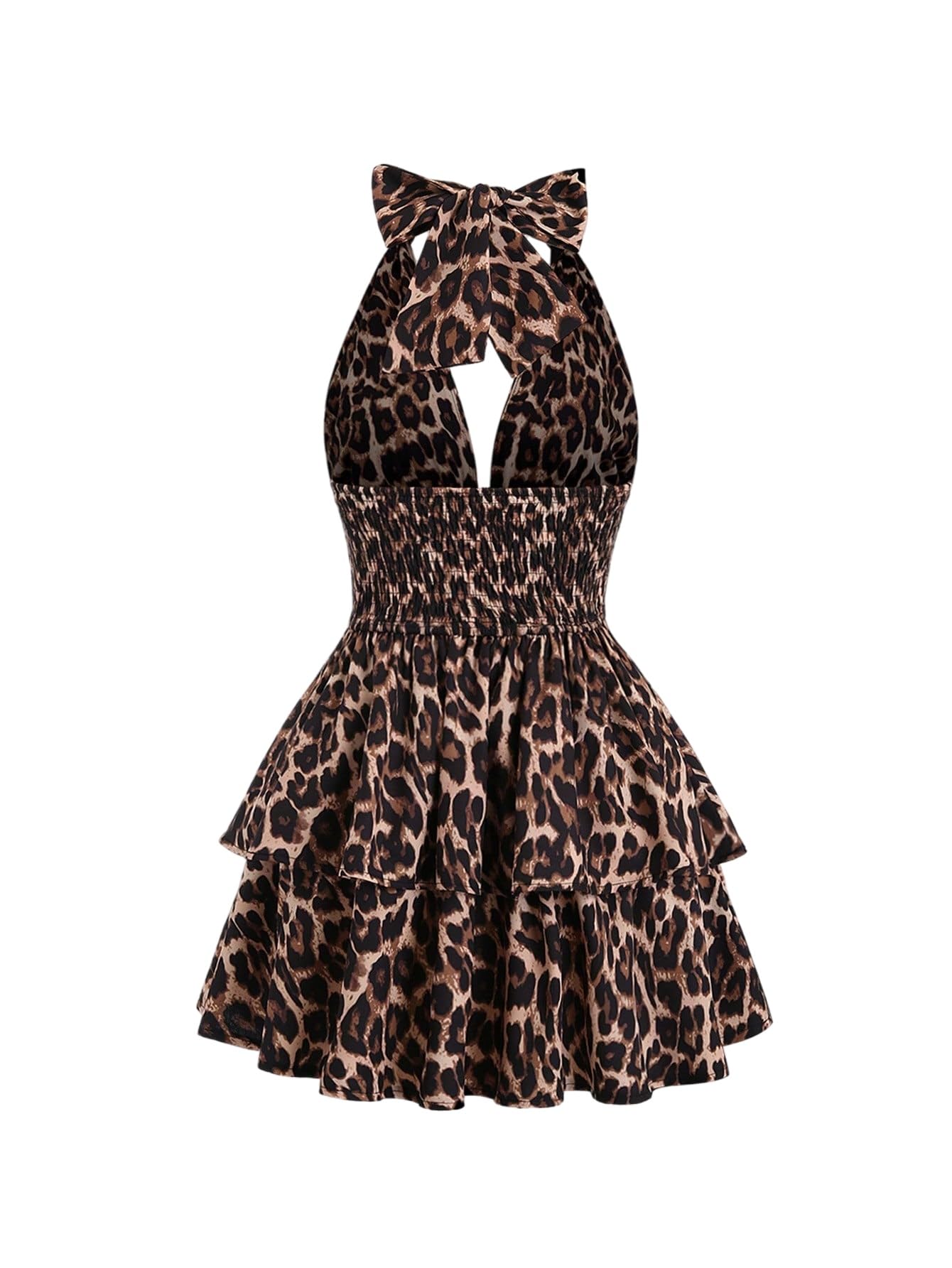 SweatyRocks Damen Leo Kleid Neckholder Kleid Leopardenmuster Trägerkleid