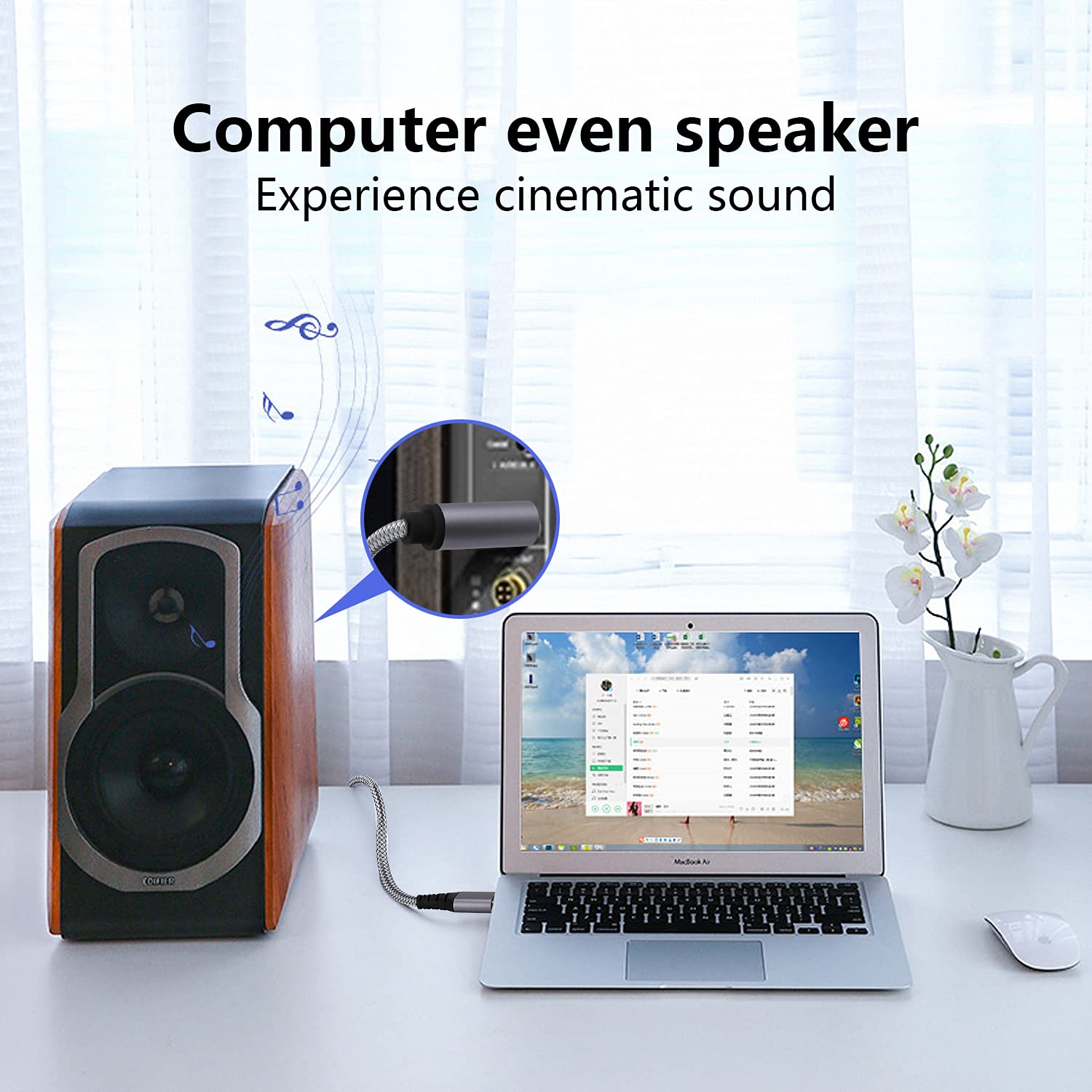 Câble audio stéréo USB vers 1/4 mâle TRS 2,8 m, adaptateur audio USB vers jack 6,35 mm compatible avec ordinateur portable, Windows ou PC, amplificateur, haut-parleur, casque. Remarque