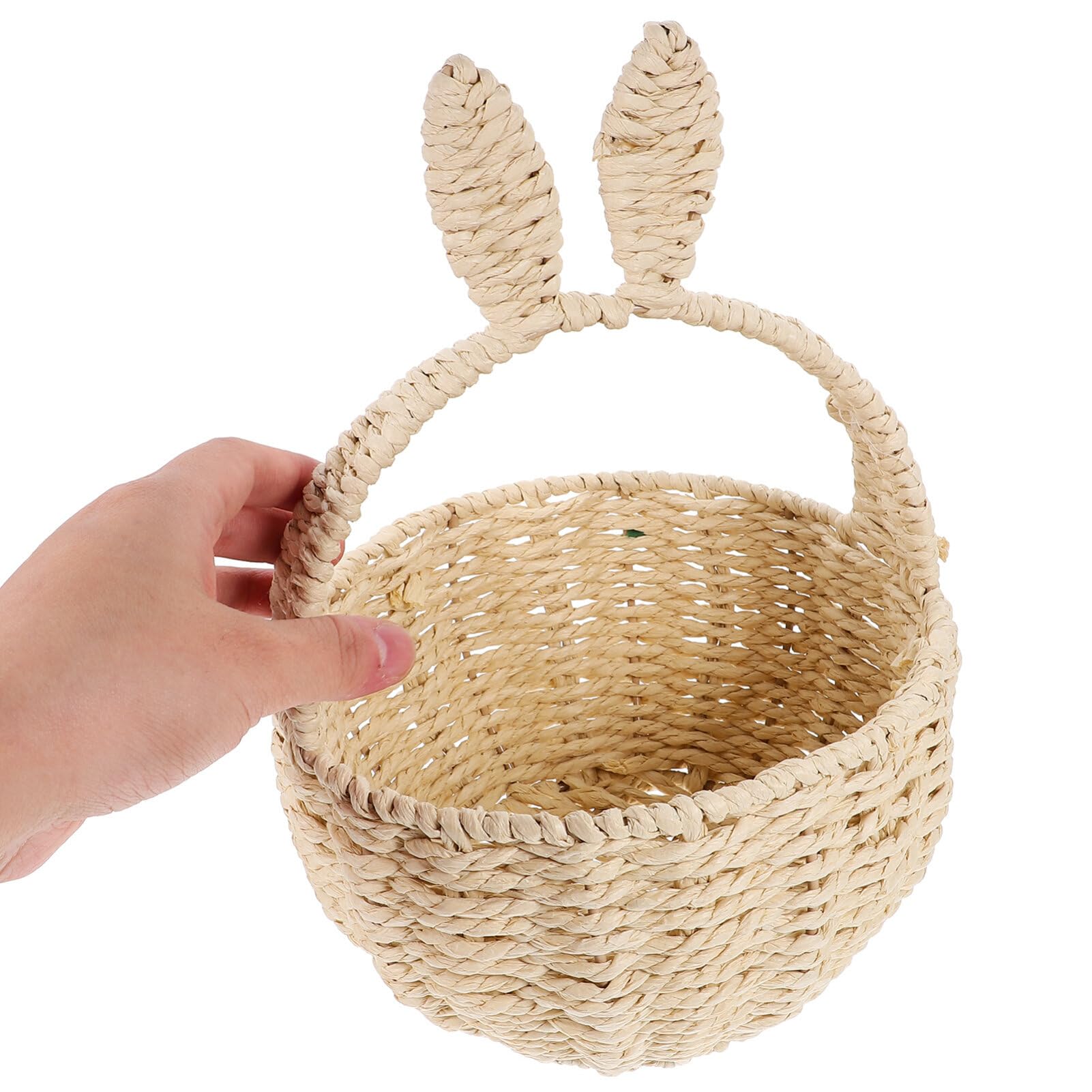 ABOOFAN Easter Rattan Basket Bunny Woven Basket Wicker Candy Eggs Baskets Cute Rabbit Picnic Hamper Fruit Storage Serving Baskets with Handle for Easter Egg Hunting Picnic