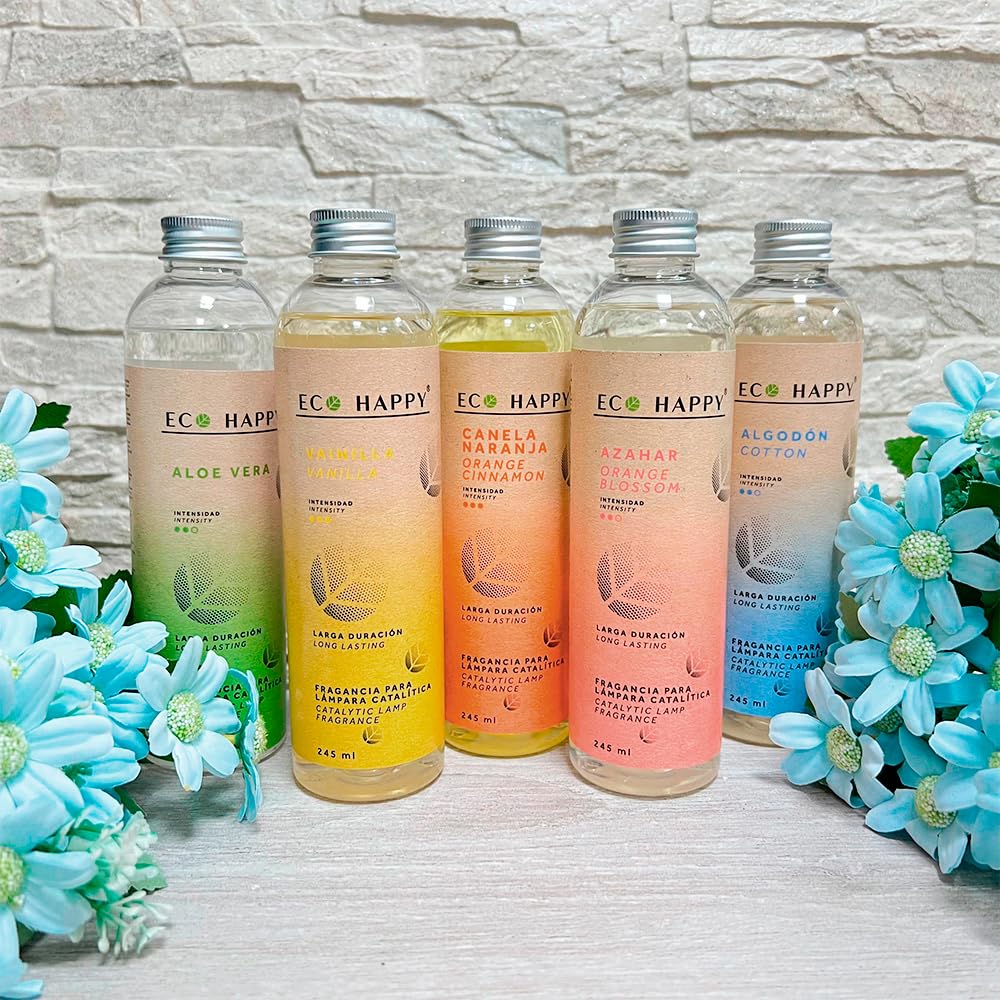 Pack lámpara catalítica Mosaico Azul Océano + Fragancia Aroma Vainilla Eco 245 ml - Elimina Malos olores, Limpia, sanea y perfuma el Ambiente