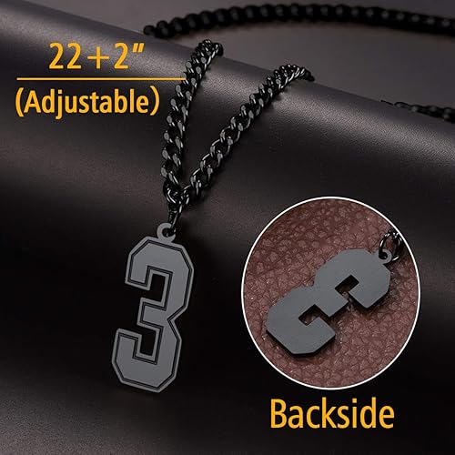 Miniatura 4 de ChainsPro Puede grabar, collar de número de jersey de 0 a 9 para hombre, joyería de equipo de béisbol, baloncesto, fútbol, cierre duradero, acero