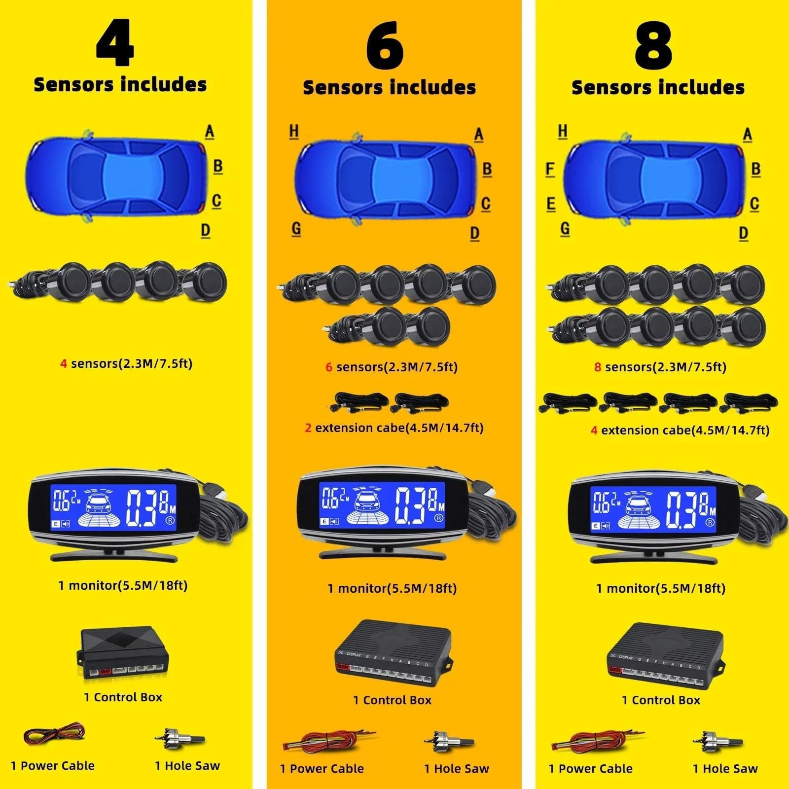 Sensor De Aparcamiento 4/6/8 Sensores Estacionamiento Parktronic Radar Marcha Atrás Automóvil Detector Trasero Kit Asistencia Marcha Atrás Kit De Sensor De Aparcamiento(Blanco,6)