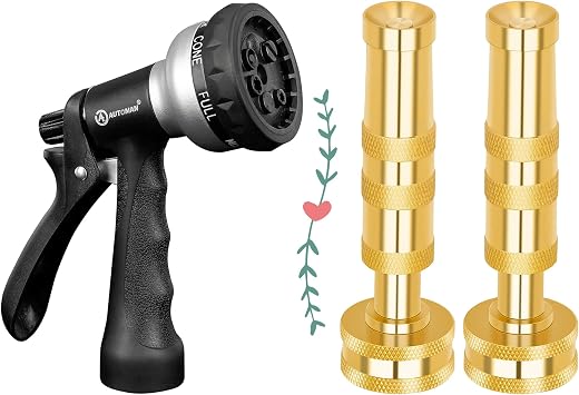 AUTOMAN 7-Pattern Garden Hose Nozzle & Brass Adjustable High Pressure Jet Nozzles 2 Pack Spray Gun