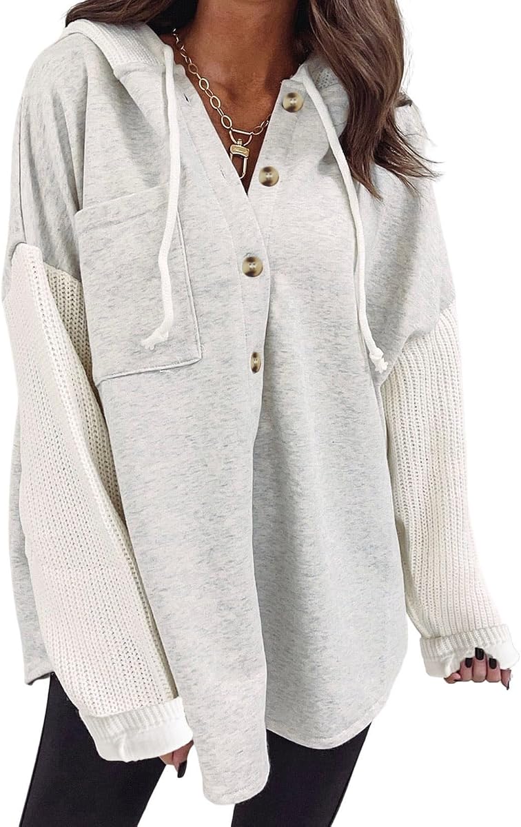 Women Oversized Hooded Sweatshirt Loose Fit Casual Button Hoodies