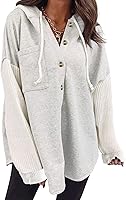 SHEWIN Oversized Button Hooded Sweatshirt for Women - Loose Fit Long Sleeve Casual Hoodie with Pocket