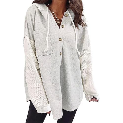 SHEWIN Oversized Sweatshirt for Women Loose Fit Casual Long Sleeve Button Hooded Sweatshirts Hoodies with Pocket