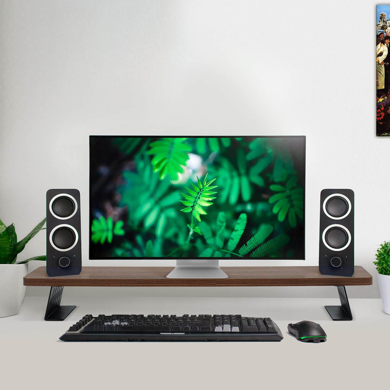 Monitorständer Holz 80cm mit Metallfüße, Braun, für Laptop PC TV