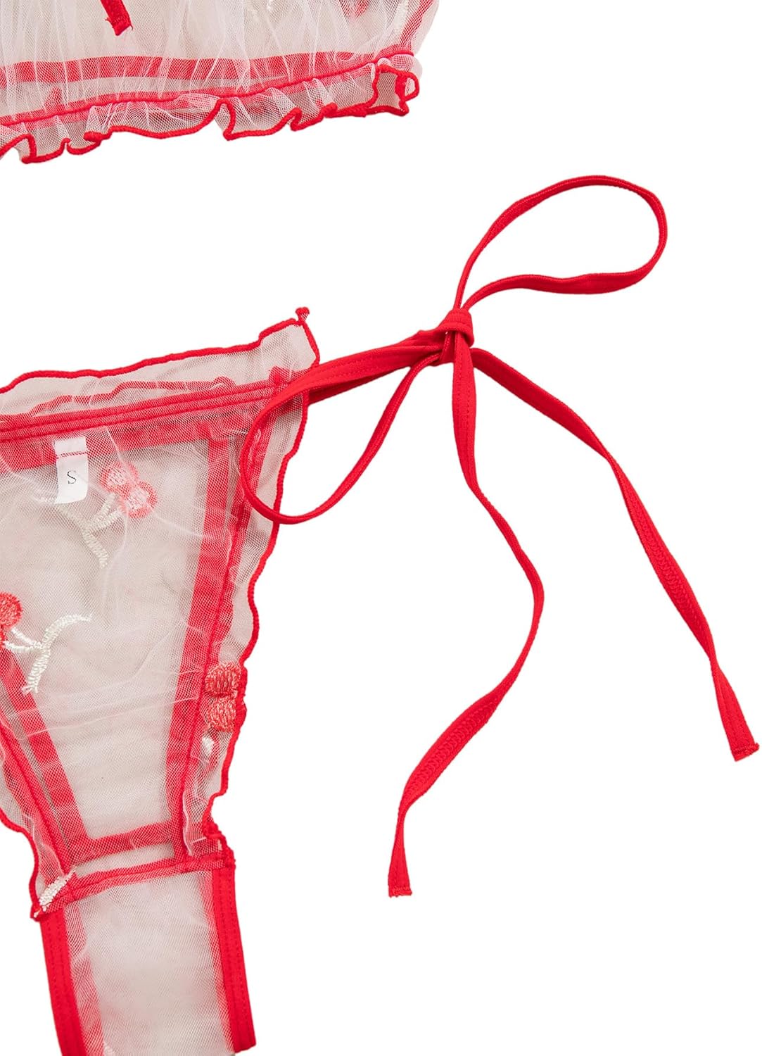 Lilosy Sexy Stretch Ruffle Tie Sheer Mesh Lingerie Set Outfits - Image 5