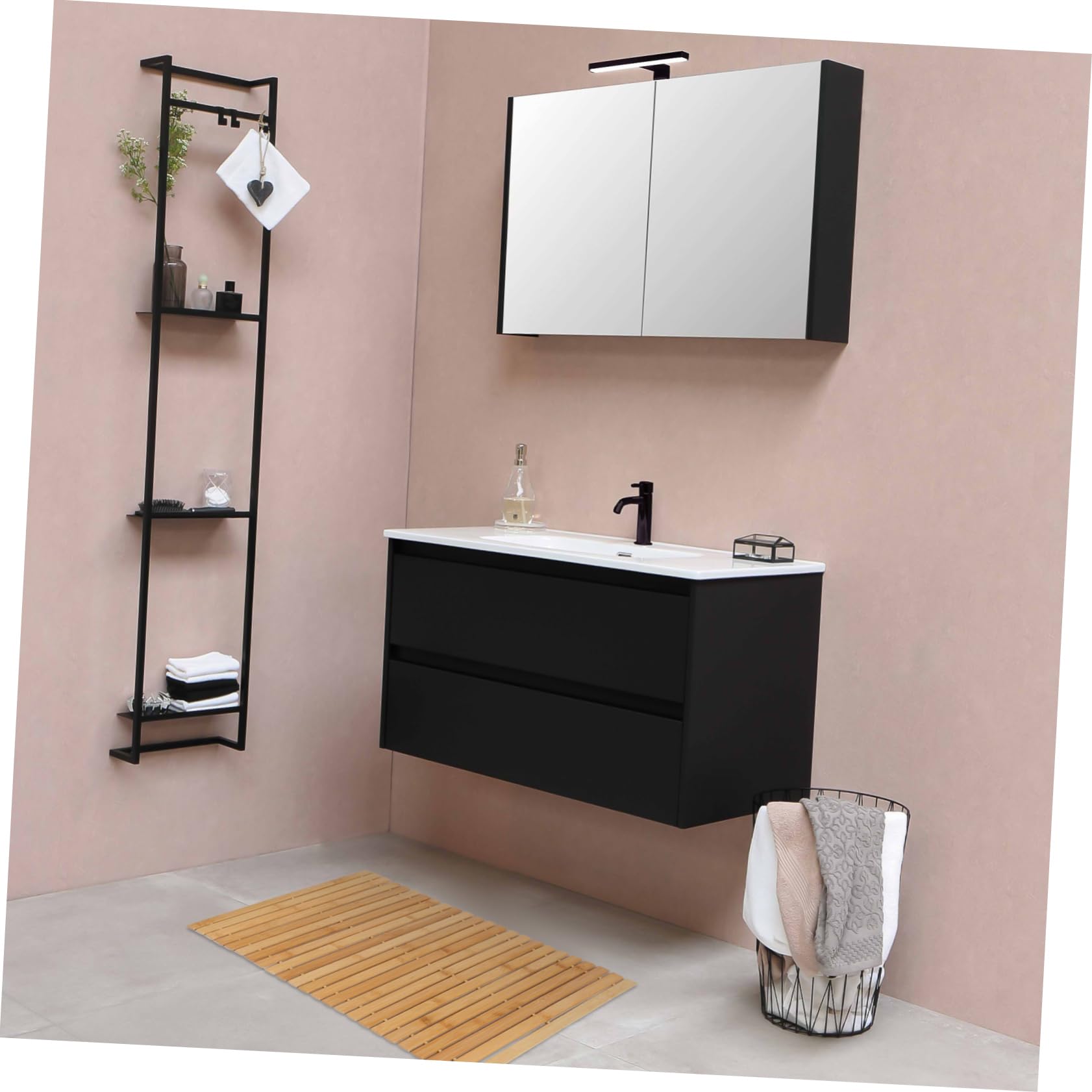 DECHOUS rutschfeste Bambus Badematte Badteppich Bodenmatte Antirutsch Beschichtung für Badezimmer 60x40cm Naturholz Fußmatte ohne Montage