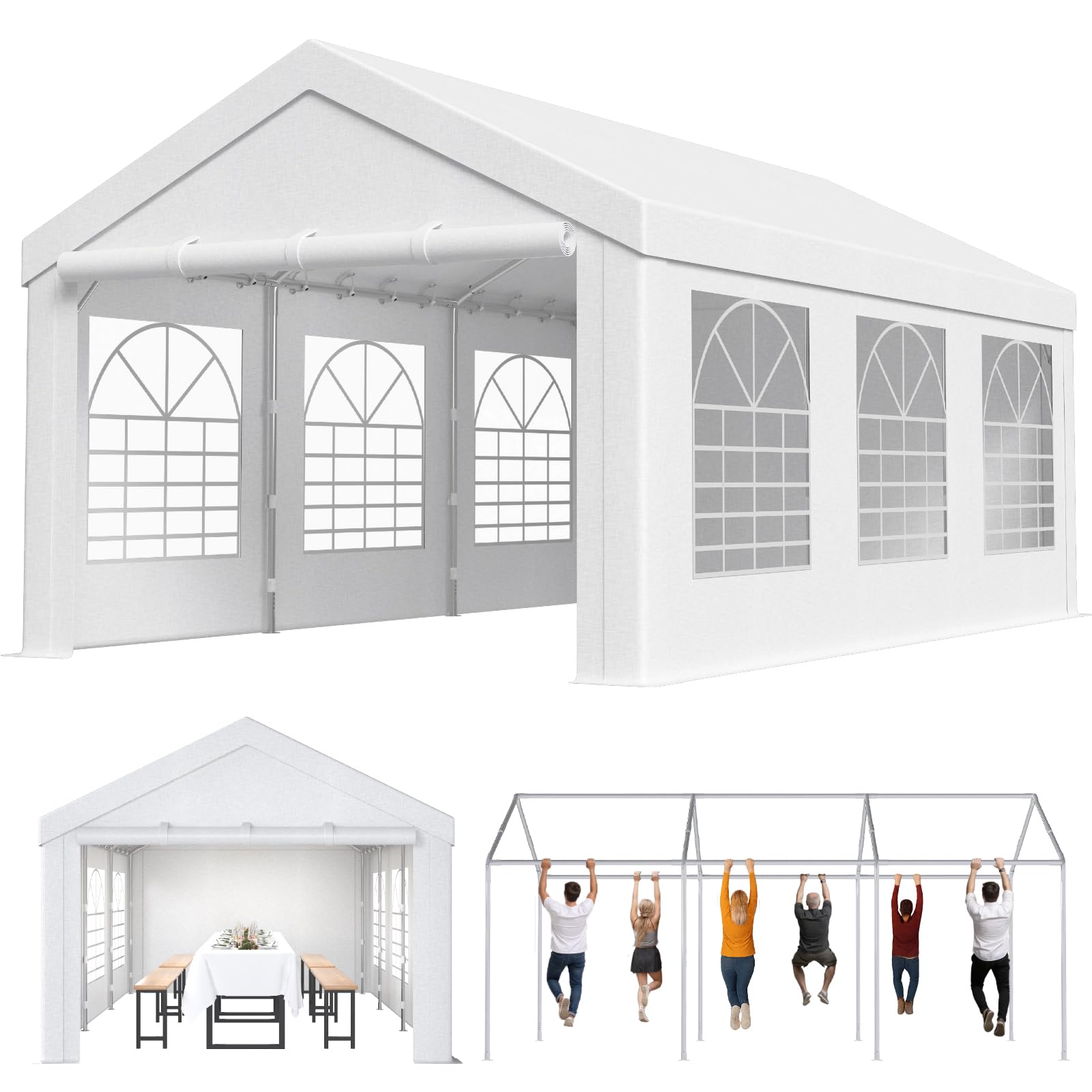 Homall Partyzelt 3x6 m,Metall Gestell Gartenzelt,Pavillon Wasserdicht 560g/m² PE-Plane,Zelt Stabil-18 Bodenhaken 4 Windfesten Seilen,UV-Schutz 50+Große Luxus Hochzeitszelt Gartenpavillon18m²,Weiß