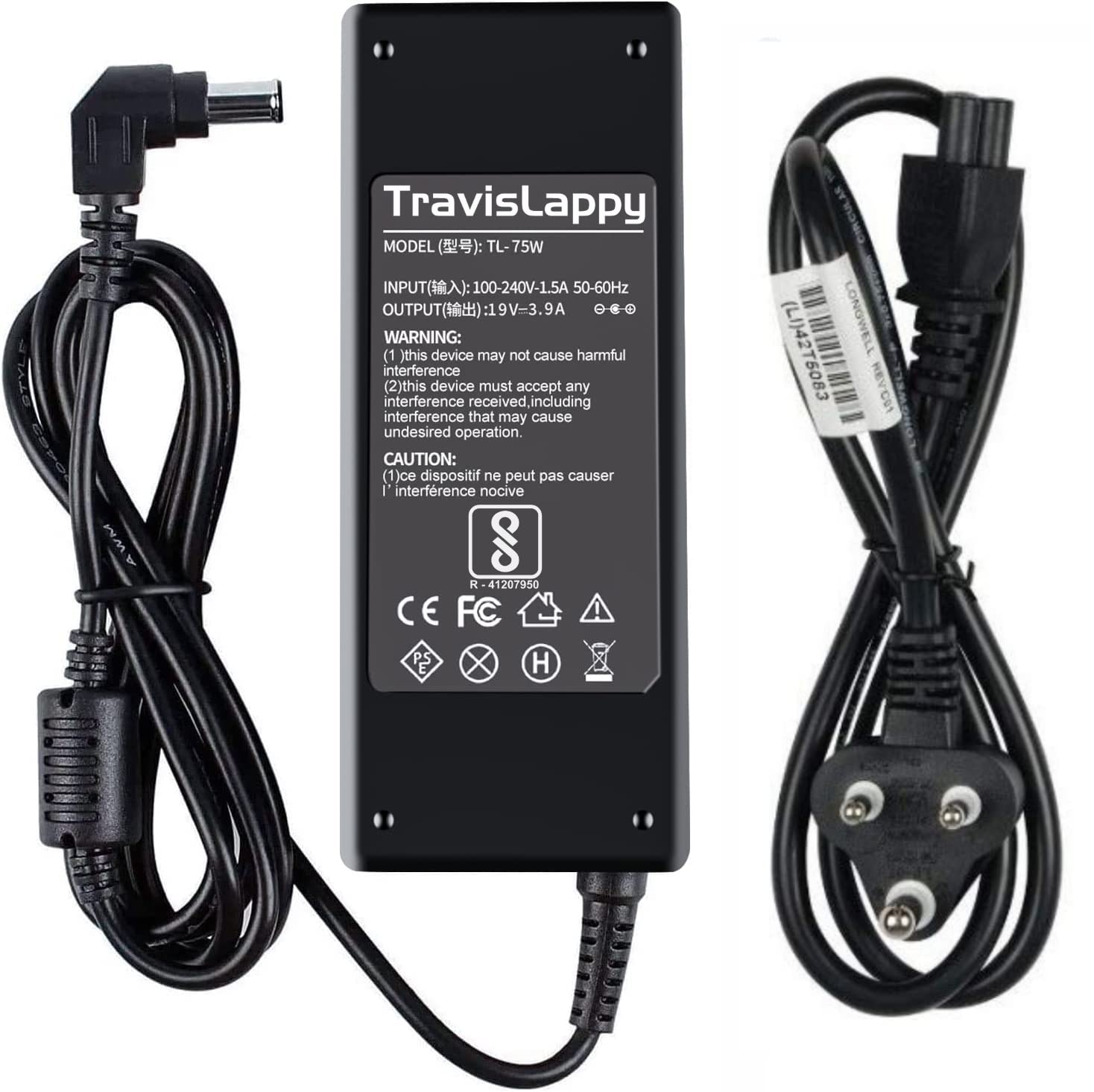 TravisLappy 19.5V 3.9A 75W Laptop Adapter Charger for Sony SVS13A Pin Size – 6.5mm x 4.4mm