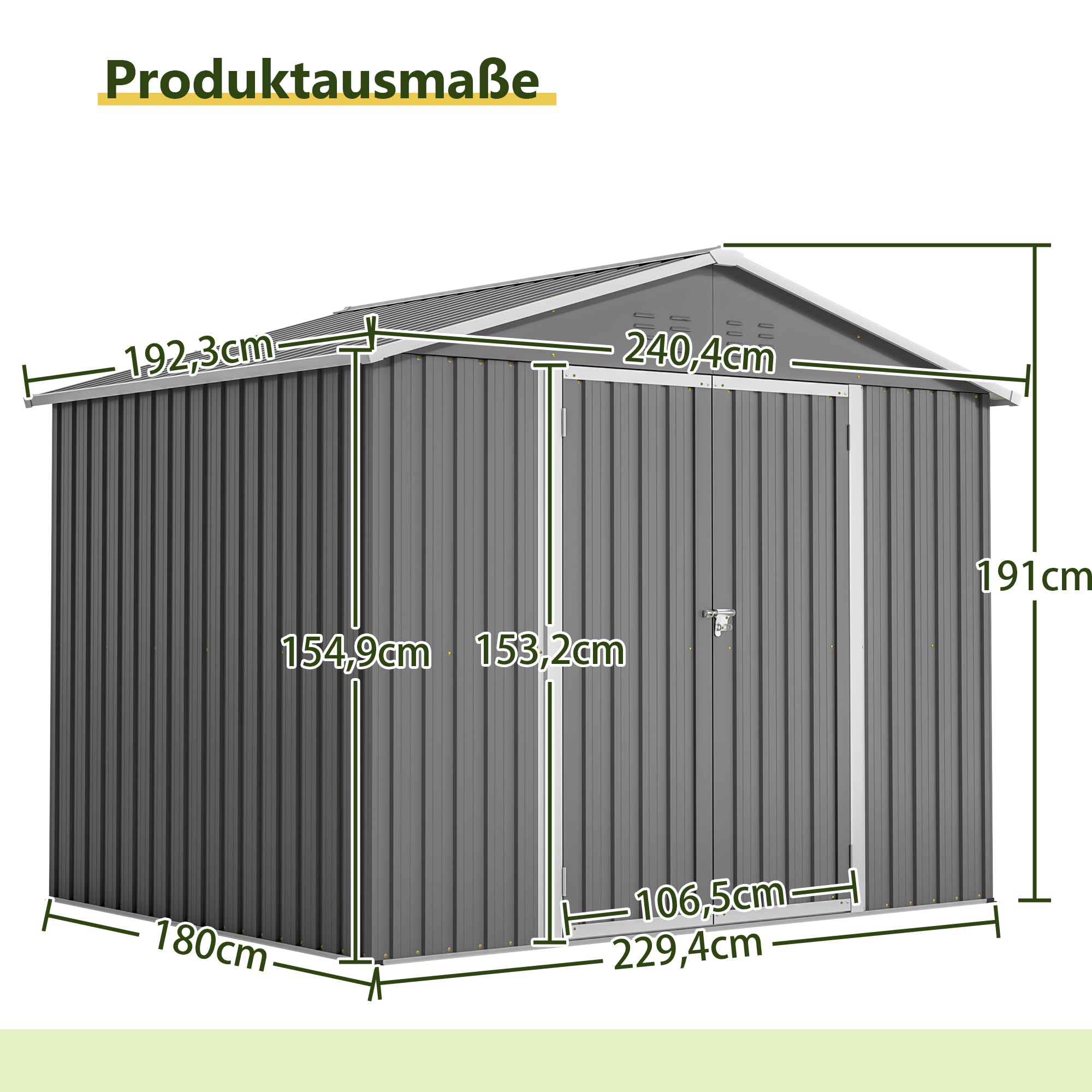 Metall Gerätehaus Gerätehaus mit Pultdach,Gartenhaus Geräteschuppen Garten Schuppen Inkl. Metallfundament (ohne Boden), Geräteschrank für Garten (Grau, L)