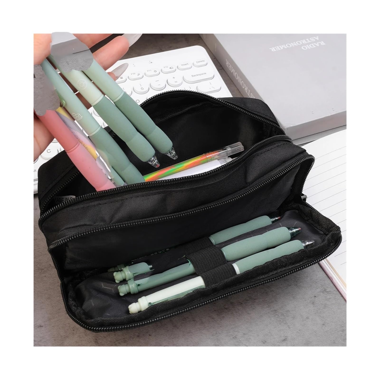 Astuccio nero for ufficio scolastico | Organizzatore di cancelleria/penne di grande capacità, semplice e durevole