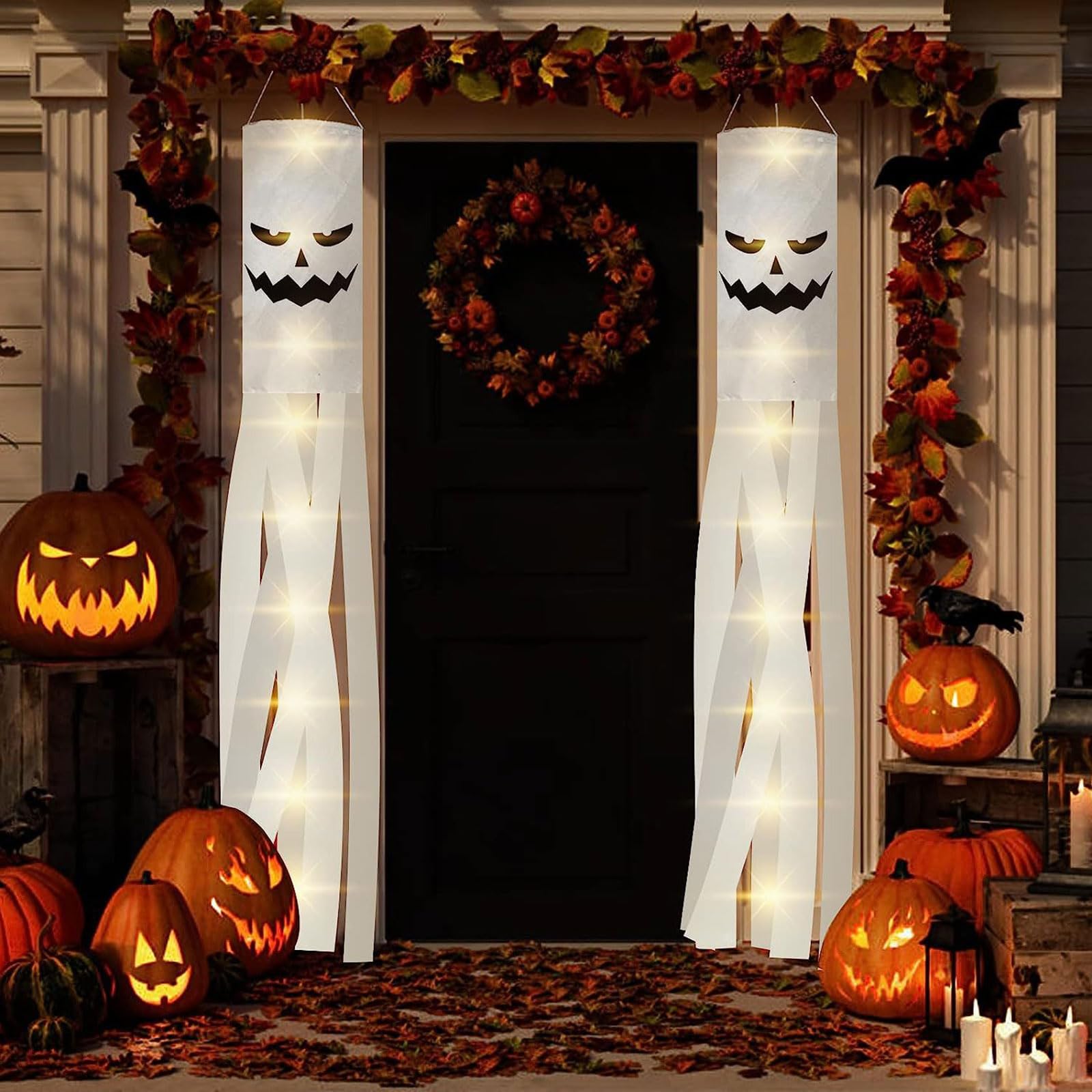 Lot De 2 Manches à Air Décoratives D'Halloween De 119,4 Cm Avec Lumière LED à Suspendre, Décorations D'extérieur Et Décoration D'intérieur