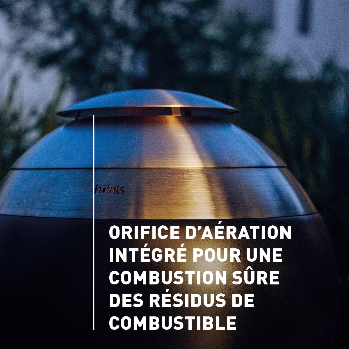 höfats Couvercle Moon 45 en acier inoxydable avec système de ventilation - Couvercle pour éviter les cendres et les étincelles - La courbure empêche l'accumulation d'eau - Résistant aux intempéries
