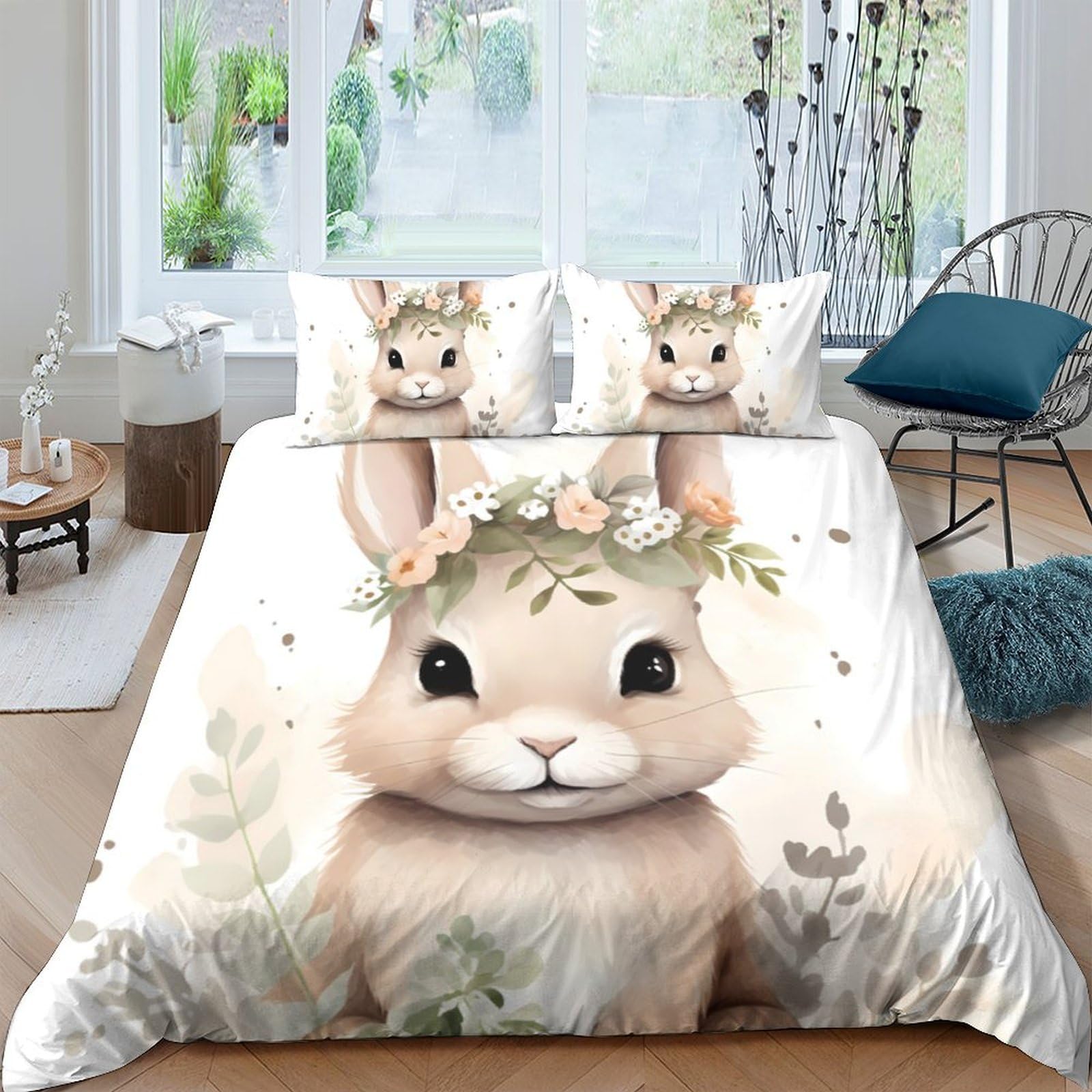 Ctjqhvkz Style-7 3D Printed Bunny Floral Fitted Sheet Microfiber Soft Breathable Rabbit Meadow Mattress Cover For Bedroom Dorm Decor Single（135X200cm）