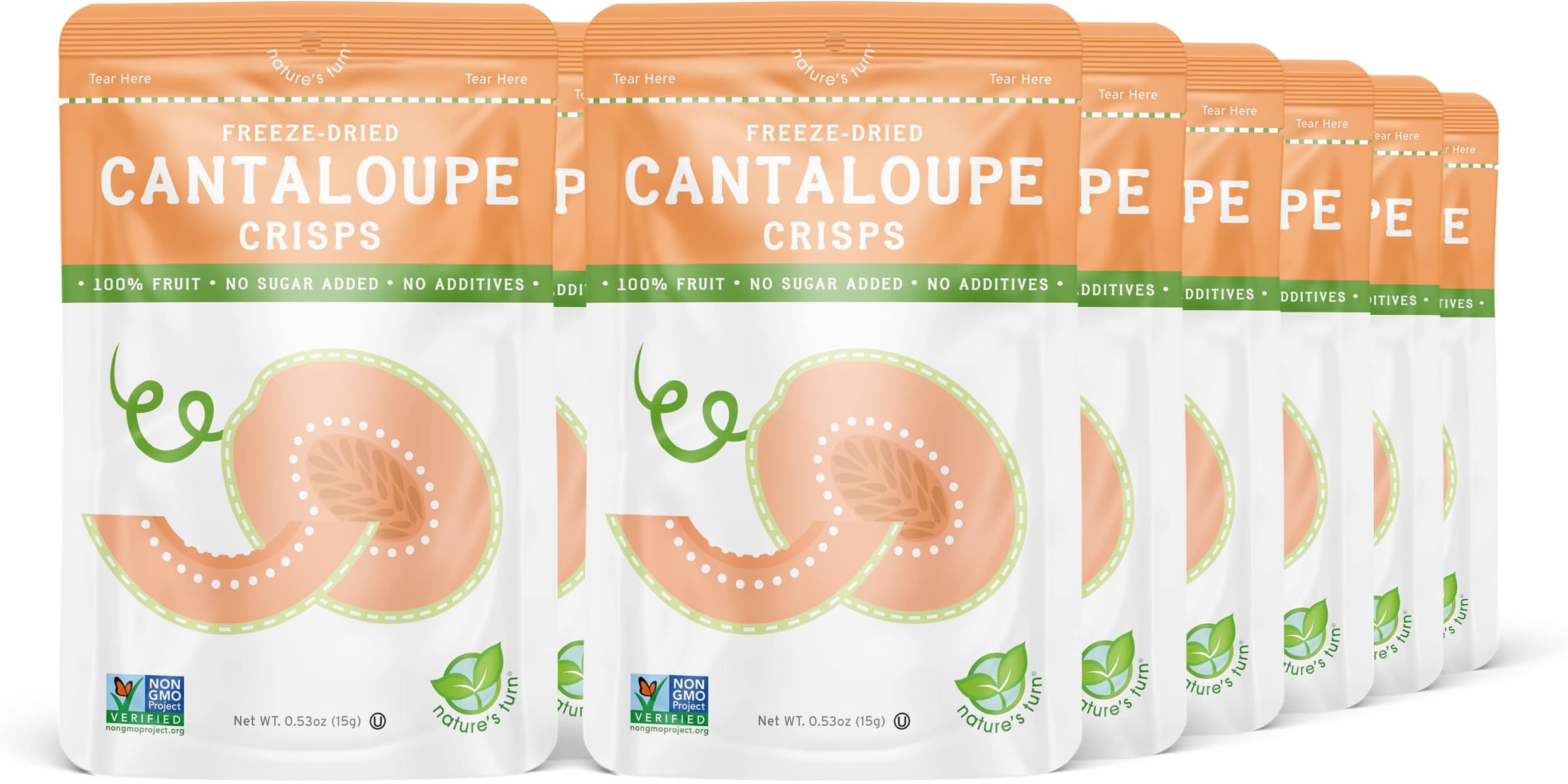 Freeze-Dried Fruit Crisps – Healthy, Gluten-Free, Plant-Based, Crispy & Delicious Snack – Ideal for Cereal, & School On-the-Go Snacks – Cantaloupe Crisps, 12 Bags (0.53 oz Each)
