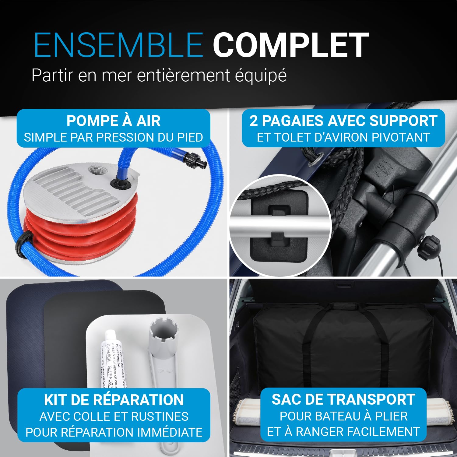 ArtSport Bateau pneumatique 3,20 m pour 4 Personnes avec 2 bancs et Plancher en Aluminium – Bateau à rames avec pagaie, Pompe à air, Sac et kit de réparation – Bateau de pêche Gonflable