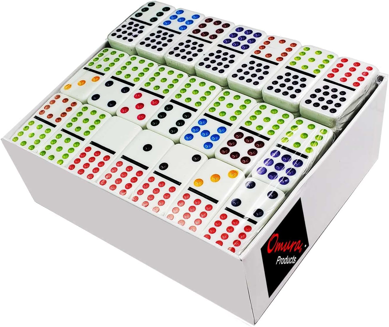 OMURA Games | Double15 Professional Size Dominoes Set | Tile Color: White with Color DOT