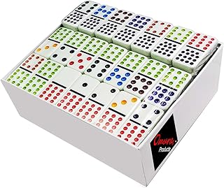 Omura Games | Double15 Professional Size Dominoes Set | Tile Color: White with Color DOT