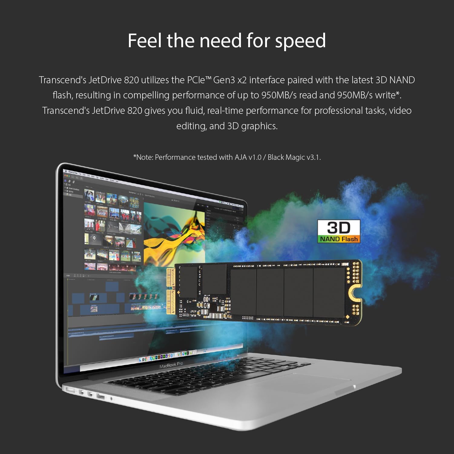 Transcend 480GB JetDrive 820 PCIe Gen3 x2 Solid State Drive (TS480GJDM820)