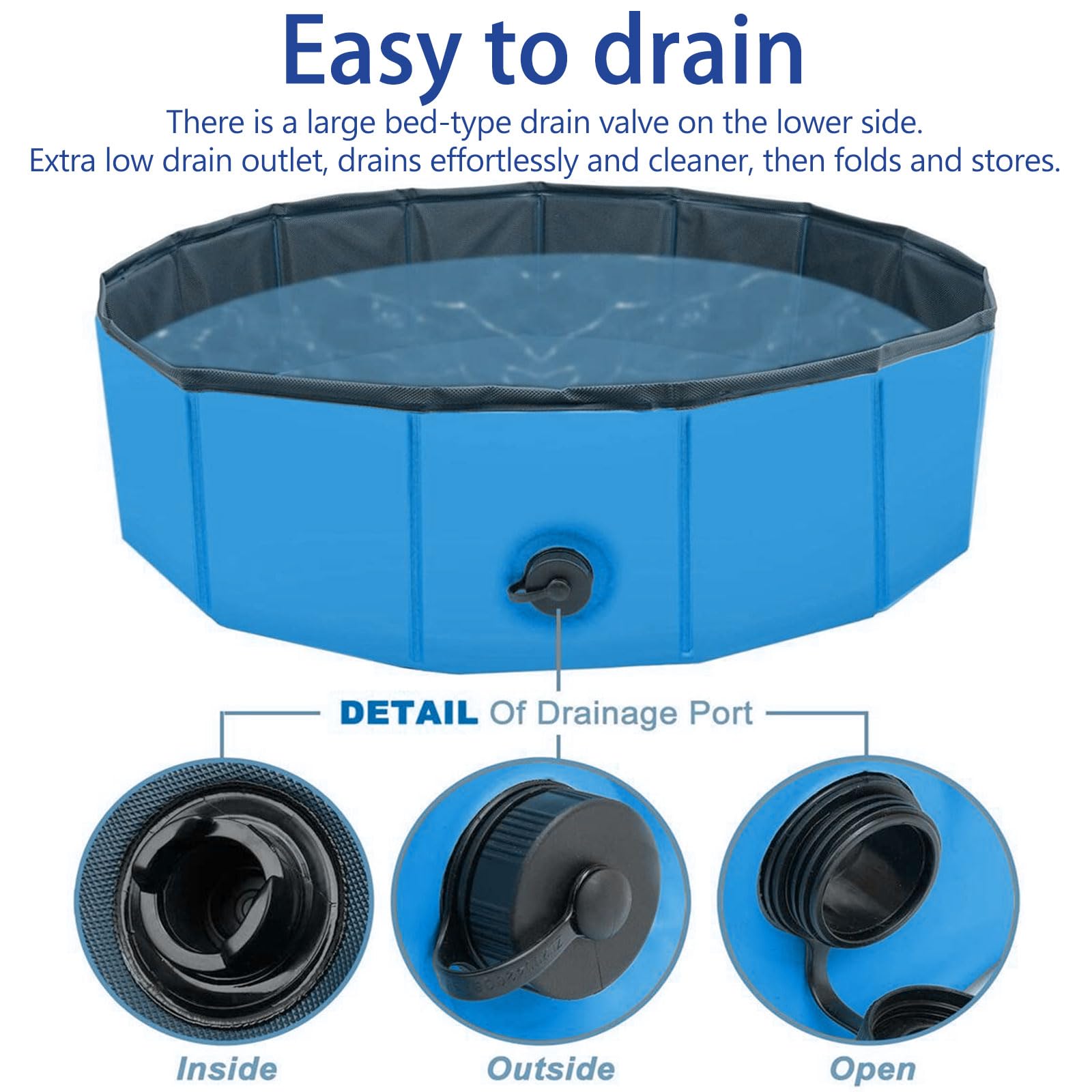 Piscina para perros, grande, 80 x 30 cm, plegable, antideslizante, portátil, de PVC, azul