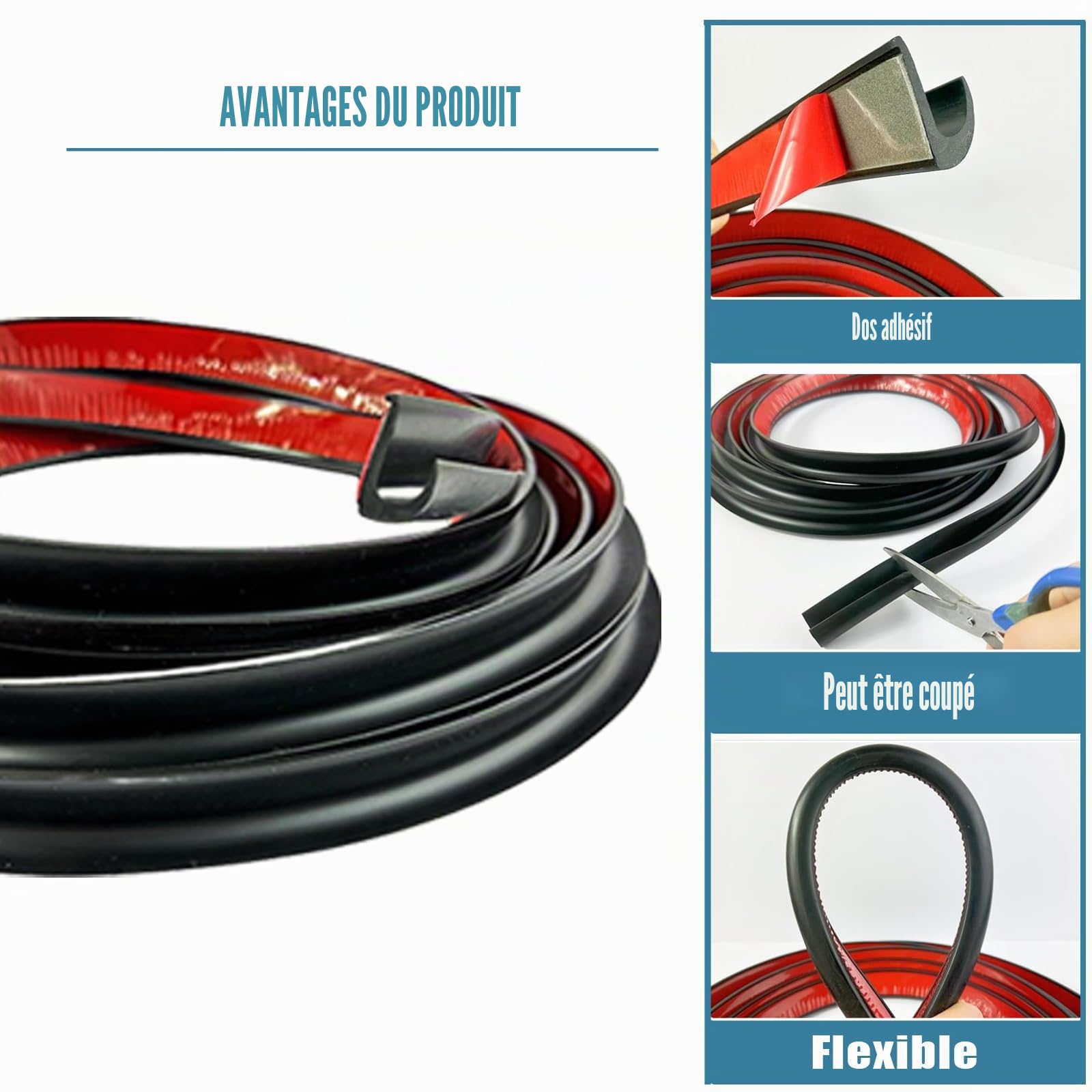 Gouttière anti-pluie, bande autocollante en PVC en forme de J, pour porte de voiture, camion, camping-car, bateau, van - Noir, 9 m