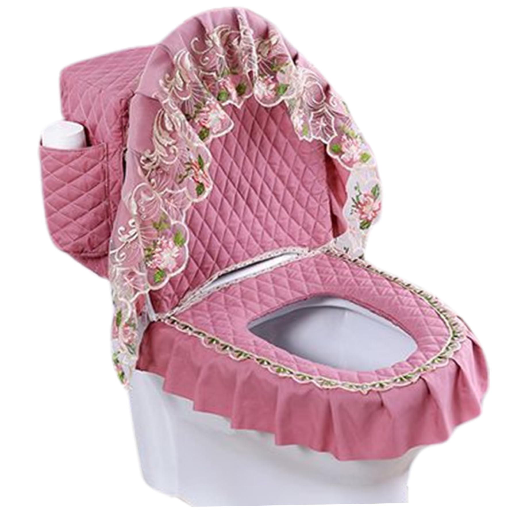 Ensemble housses toilette en dentelle douce pour salle de bain cocooning