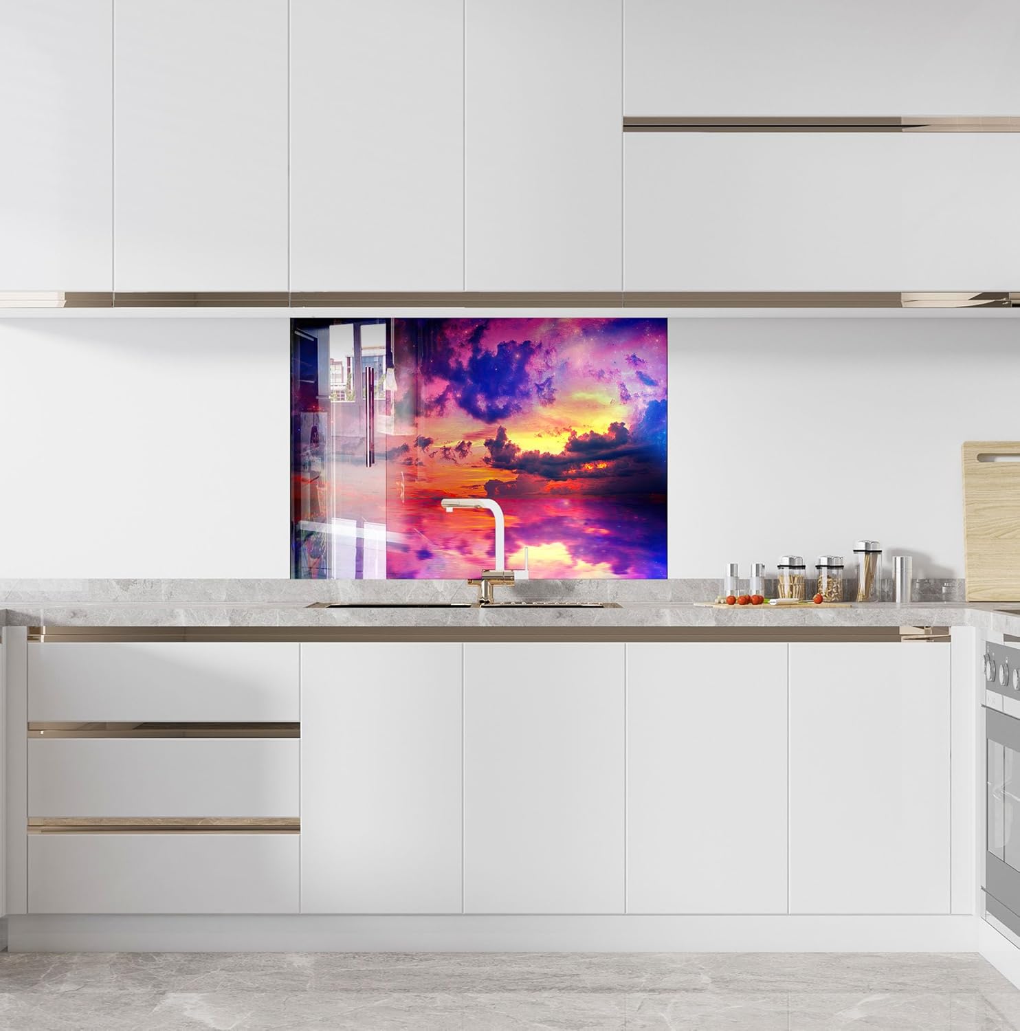 Myphotostation.com 12x12''Tempered Glass Sunset Backsplash Design Cooker Wall Backsplash Panel Glass Splashback for Kitchen Panel Design Beach Pink Sunset Splashback 11