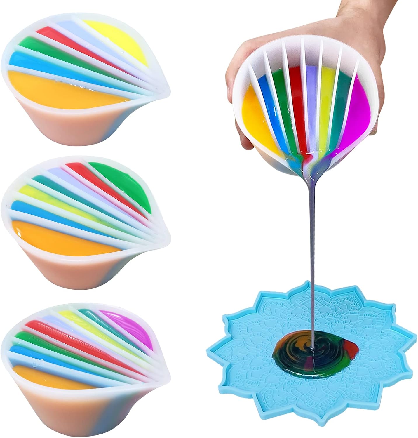 Split Cup for Paint Pouring Fluid Art Silicone Split Cup Resin Pouring Painting Tools DIY Making Drawing Accessories Reusable Split Cup with Dividers (8 Channels)