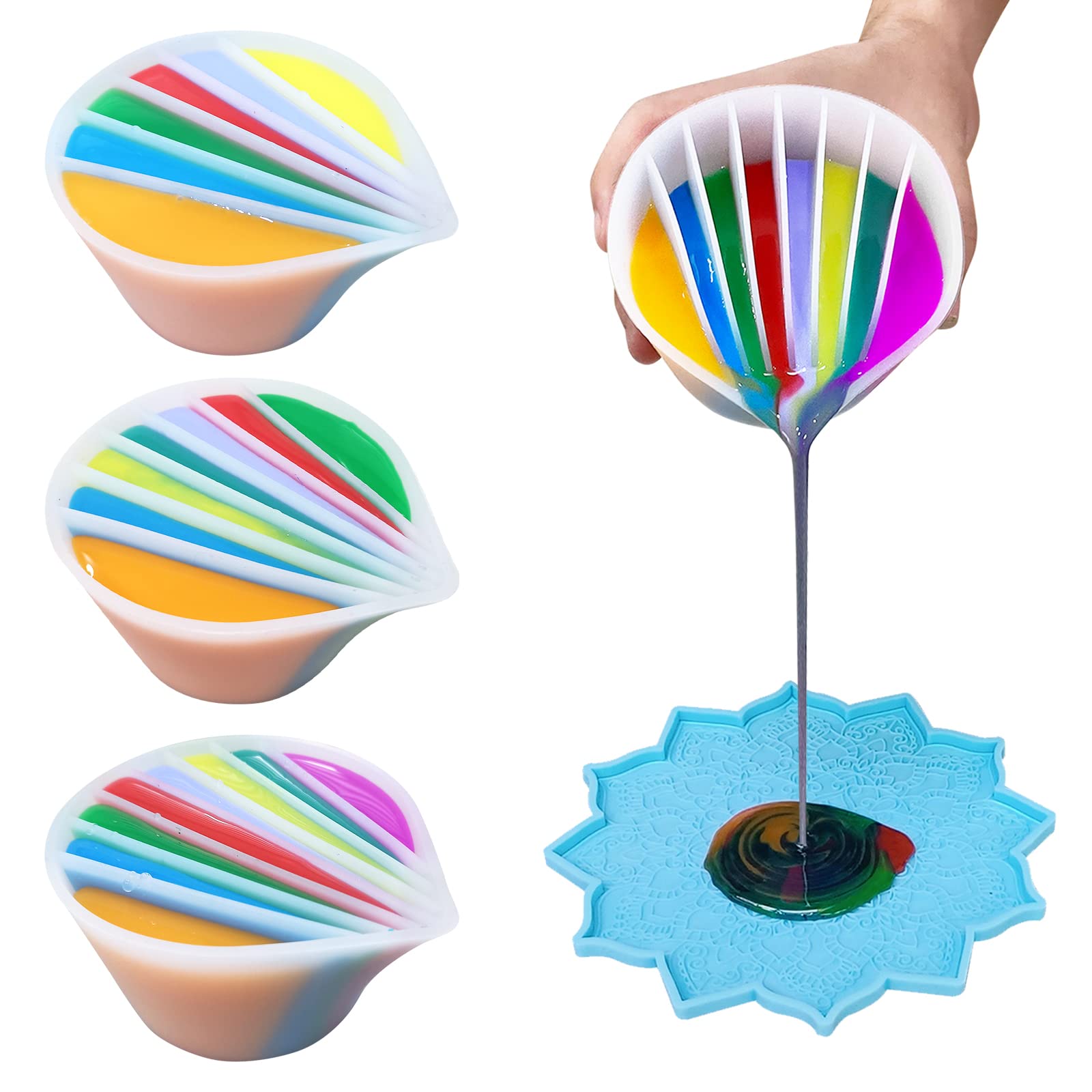 Tasse Silicone Divisée Pour Art Fluide - Résine, Peinture - 4 Modèles - Facile à Nettoyer - DIY